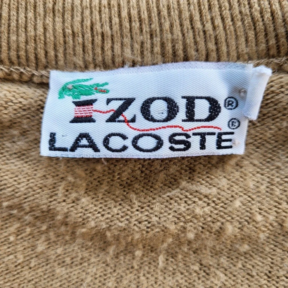 Vintage Izod Lacoste V-Neck Sweater Camel Tan Orlon Acrylic ILGWU USA Large